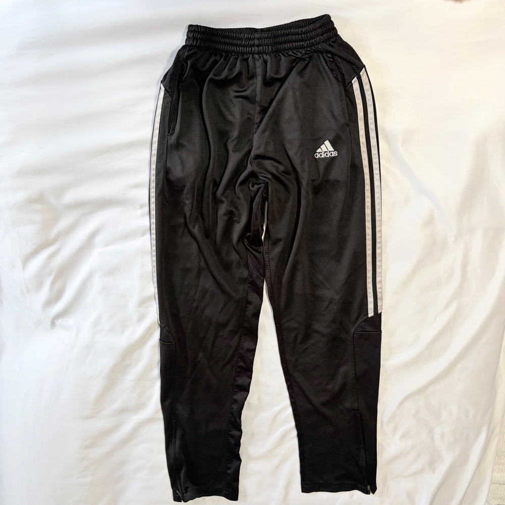 Adidas Tiro Soccer Training Pants Black White Striped Tapered Ankle Zip Boys L